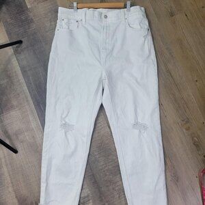 Size 35 Gap White Cheeky Straight Sky High Distressed Jeans - plus size
